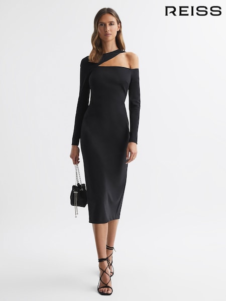 Черный - Reiss Tiffany Bodycon Off-The-Shoulder Midi Dress (160195) | €606