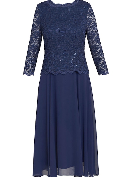 Gina Bacconi Blue Rona Midi Dress With Lace Bodice & Chiffon Skirt (160307) | €185