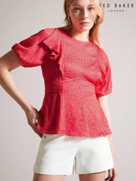 Ted Baker Pink Devonaa Puff Sleeve Ruffle Top With Ties (160513) | €70
