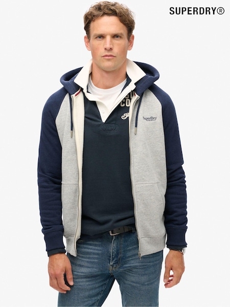 Superdry Grey/White Essential Baseball Zip-Up Hoodie (160664) | R$ 545