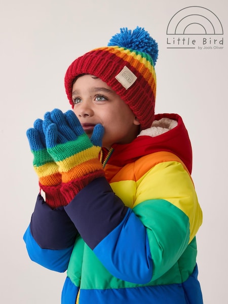 אדום/כחול - Little Bird by Jools Oliver Rainbow Striped Mittens/Gloves Set (160710) | ‏80‏₪