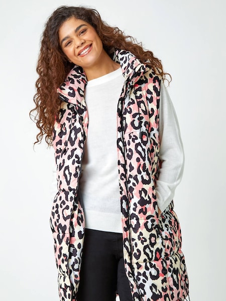 Roman Pink Animal Print Longline Hooded Gilet (161211) | €34