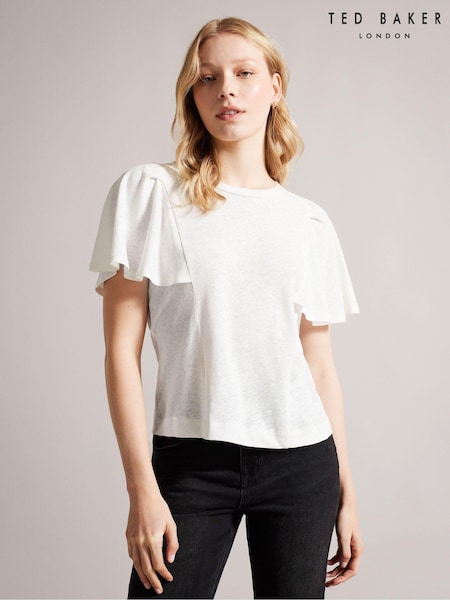 Ted Baker Hallenn  Angle Sleeve Linen White T-Shirt (161216) | €31