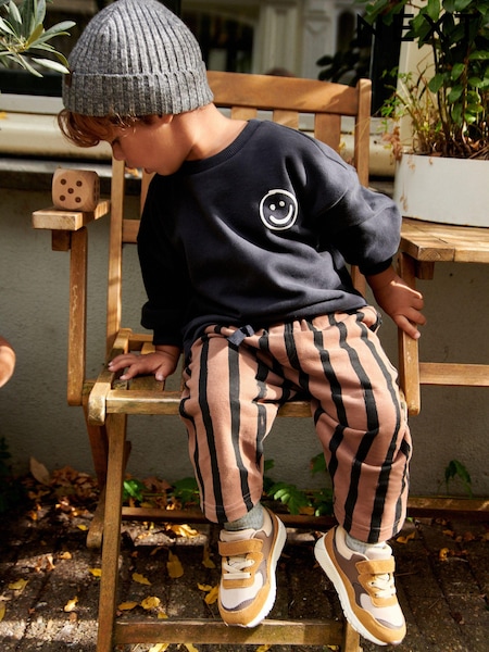 Črna/rjava - 100% Cotton Sweatshirt And Stripe Joggers Set (3mths-7yrs) (161512) | € 15 - € 19