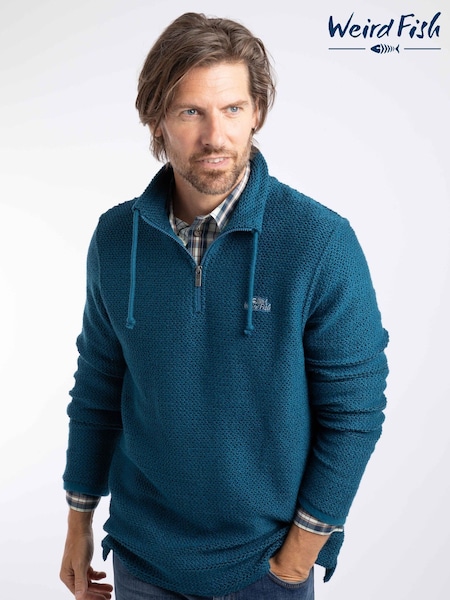 أزرق - Regular Weird Fish Cruiser Quarter Zip Macaroni Sweater