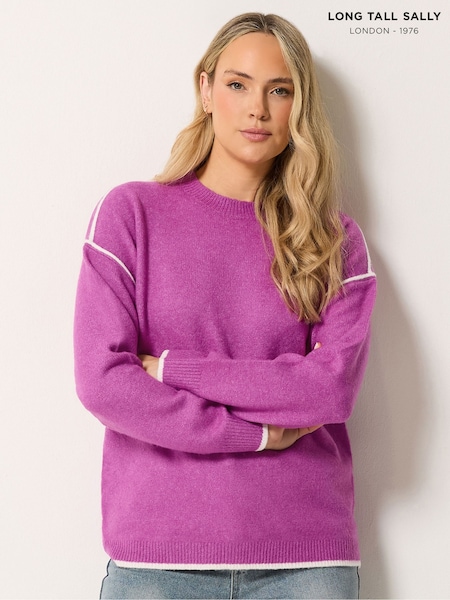 Pink - Long Tall Sally Tipped Detail Knitted Jumper