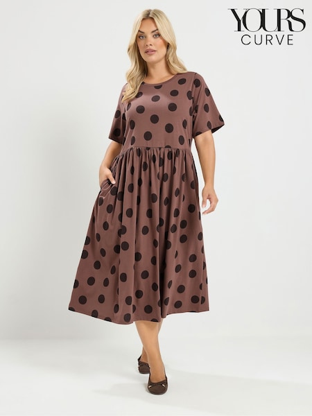 Brown - Yours Curve Throw On Spot Dress