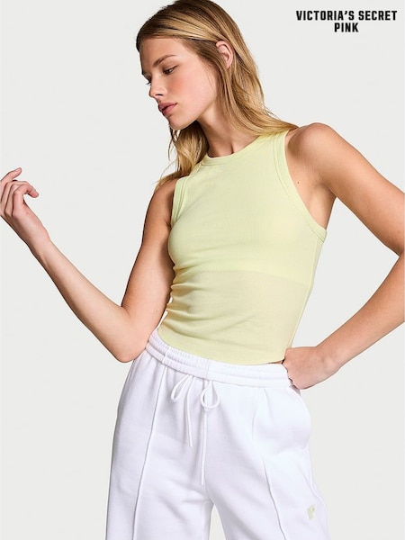 Victoria's Secret PINK Lime Cream Green High Neck Shrunken Rib Tank Top (162235) | €10.50