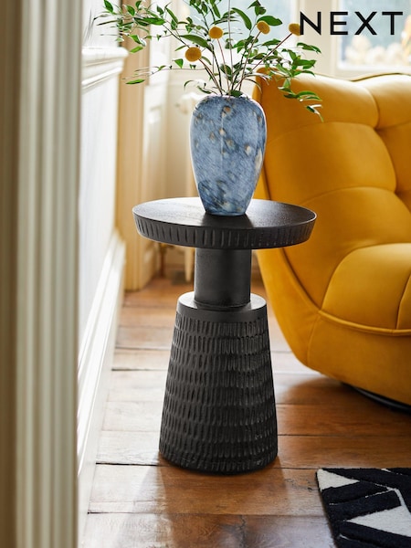 Black Carved Mango Wood Side Table (162326) | €215