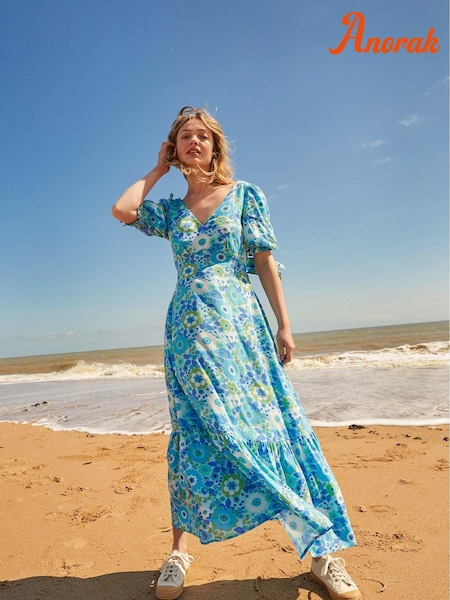 Anorak Blue Nostalgic Flower Olivia Bow Midi Dress (162350) | 83 €