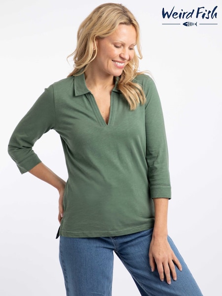 Green - Weird Fish Annare Cotton Jersey Polo Top