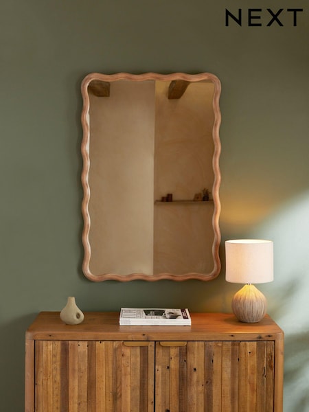Natural Wooden Wavy Pine Round Rectangular Wall Mirrror (162475) | $178