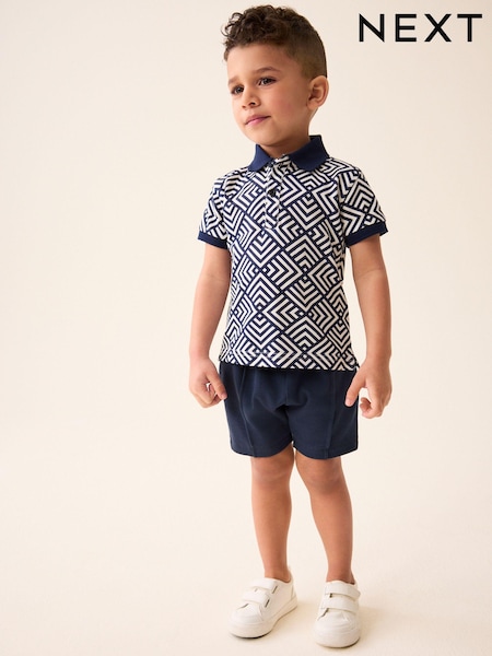 Mornarsko modra/bela - 100% Cotton Short Sleeve Polo and Shorts Set (3mths-7yrs) (162653) | € 10 - € 14