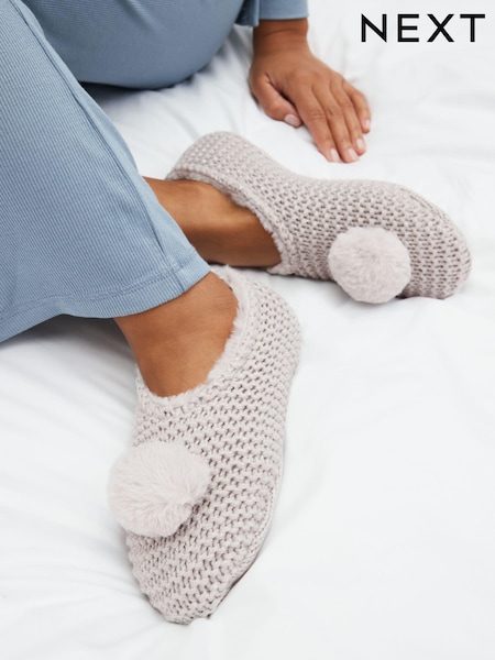 Harmaa - Knitted Footsie Slippers (162748) | €17