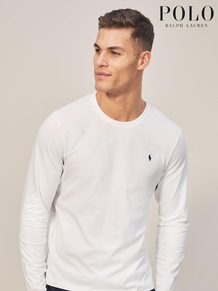 Polo Ralph Lauren Off White Logo Long Sleeve Cotton T-Shirt (162894) | €60