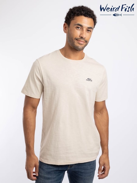 Beige - Regular Weird Fish Fished Branded Cotton T-shirt