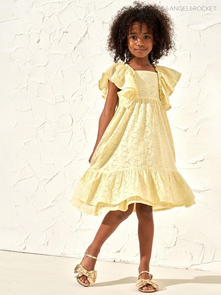 Angel & Rocket Yellow 100% Cotton Sara Broderie Dress (163390) | AED95 - AED107