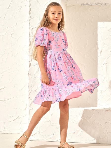 Angel & Rocket Pink 100% Cotton Simone Textured Print Dress (163460) | AED95 - AED107