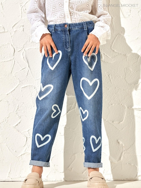 Angel & Rocket Blue Mom Fit Kendal Heart Print 100% Cotton Jeans (163716) | €18.50 - €21.50