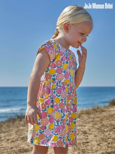JoJo Maman Bébé Summer Fruit Print Drop Shoulder Dress (163754) | €37