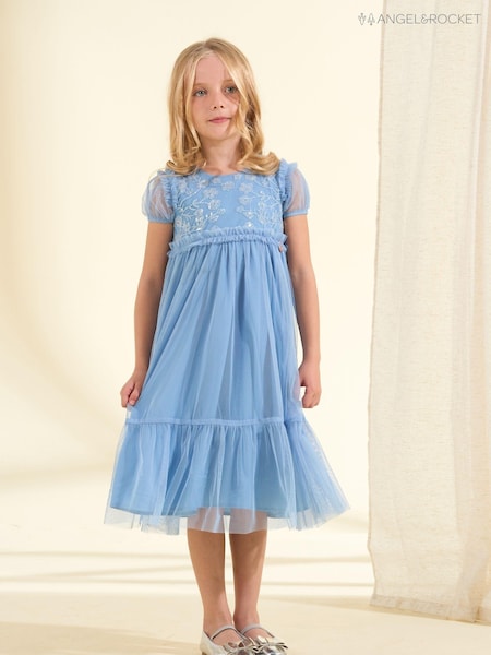 Albastru - Rochie cu plasă și platcă brodată Angel & Rocket Luisa (163818) | 150 LEI - 167 LEI