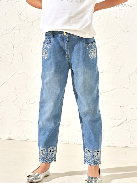 Angel & Rocket Blue Mom Fit Kendal Embellished 100% Cotton Jeans (163837) | SGD 58 - SGD 66