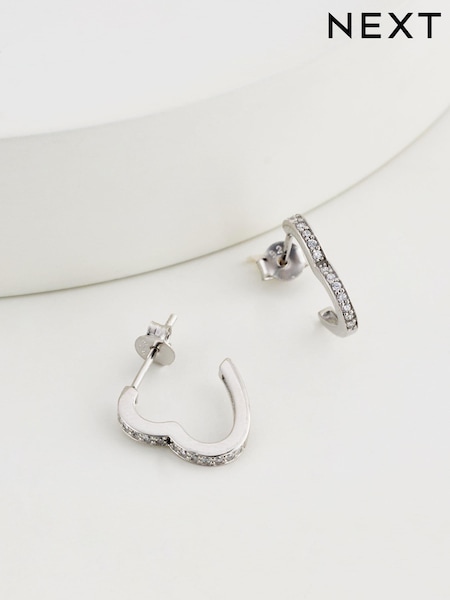 Sterling Silver Pave Heart Hoop Earrings (163920) | €22