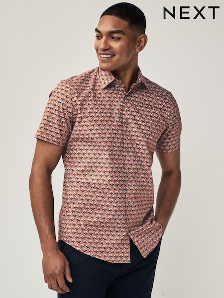 Terracotta Brown Floral Block Regular Fit Printed Short Sleeve Shirt (163935) | €7