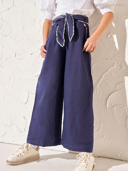 Angel & Rocket Blue Erica Tie Waist Linen Blend Cropped Trousers (163952) | €17 - €20