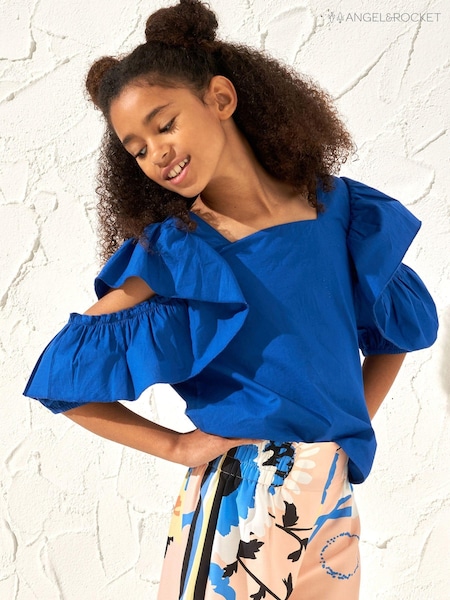 Angel & Rocket Cobalt Blue Nicole Ruffle Shoulder 100% Cotton Top (164372) | AED91 - AED108