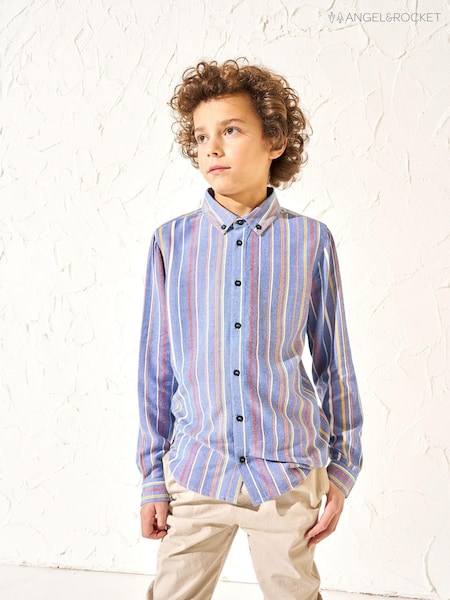 Angel & Rocket Blue Noah Textured Multi Stripe 100% Cotton Shirt (164407) | 69 QAR - 83 QAR