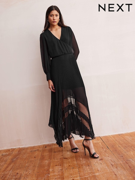 Черный - Wrap Front Sheer Skirt Midi Dress (164980) | €46