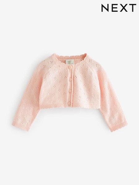 Pink Baby Pointelle Shrug Knitted 100% Cotton Cardigan (0mths-2yrs) (165072) | AED35 - AED42