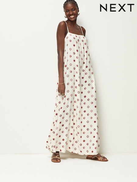 Ecru Tie Back Maxi Dress With Linen (165659) | €8