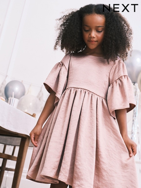 Pale Pink Textured Satin Dress (3-16yrs) (165921) | €20 - €23