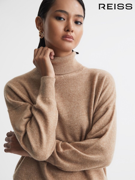 Reiss Camel Mabel Fitted Cashmere Roll Neck Top (165939) | €84