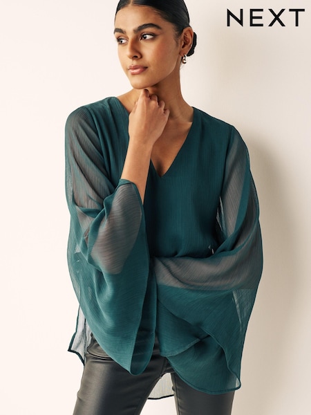 Petrolblau - Long Sleeve Cape Blouse (166328) | 14 €