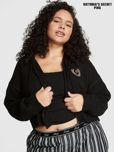 Victoria's Secret PINK Pure Black Full Zip Cable Knit Hoodie (166333) | €57
