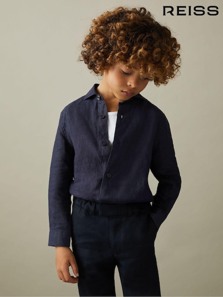 Reiss Navy Ruban 3-9 yrs Linen Cutaway Collar Shirt (166340) | €25