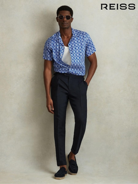 ярко-голубой/белый - Reiss Tintipan Printed Cuban Collar Shirt (166359) | €149