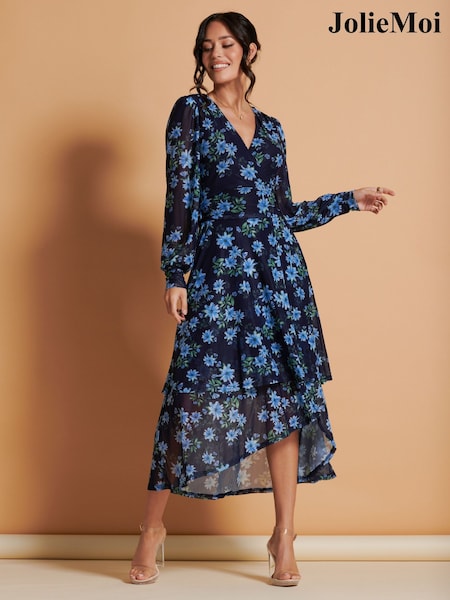 Jolie Moi Blue Floral Mesh Midi Dress (166630) | €50