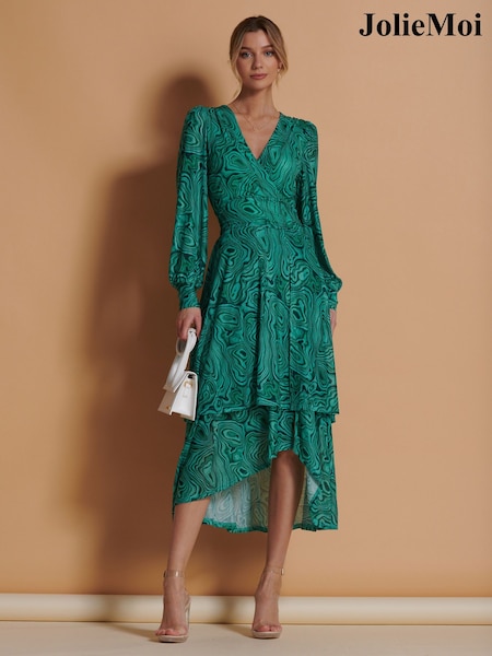 Jolie Moi Green Abstract Mesh Midi Dress (166675) | €50