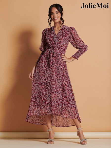 Jolie Moi Red Chiffon Print Maxi Dress (166686) | €51