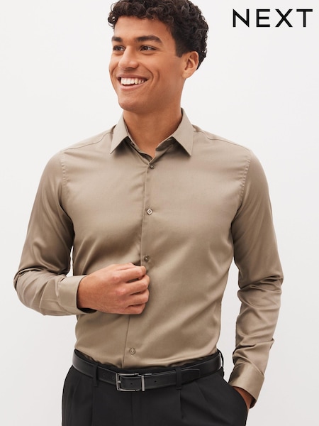 Neutral Brown Slim Fit Sateen Shirt (166757) | €16