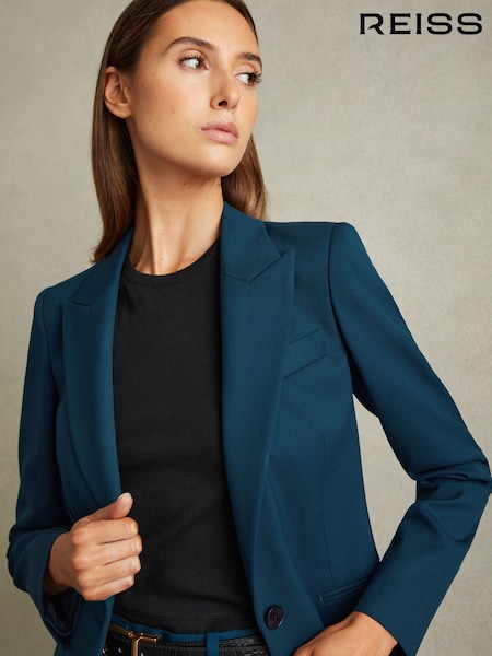 Reiss Teal Jade Petite Wool Blend Single Breasted Suit Blazer (166819) | AED1,930