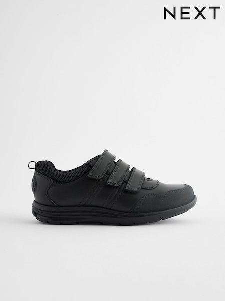 Black Wide Fit (G) Leather Touch Fastening School Shoes (166945) | €17.50 - €21.50