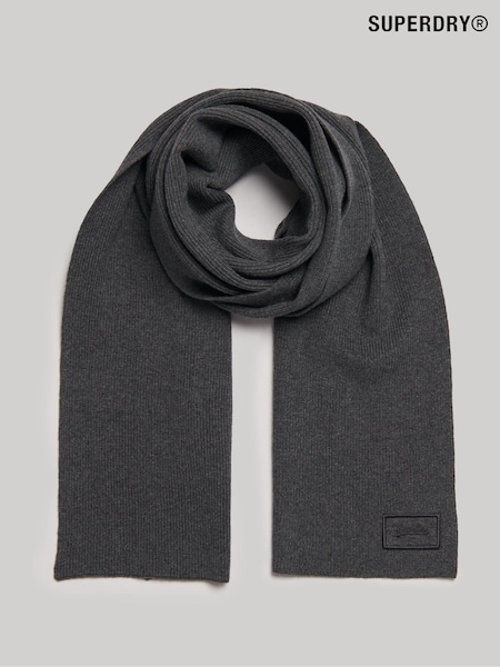 Superdry Grey Knitted Logo Scarf (167075) | $51