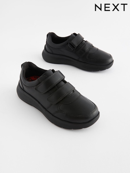 Black Wide Fit (G) Leather 2 Strap Touch Fastening School Shoes (167104) | €41 - €50