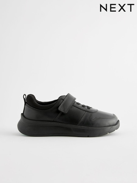 Black Wide Fit (G) Leather 1 Strap Elastic Lace School Shoes (167111) | Mex$ 1.025 - Mex$ 1.245