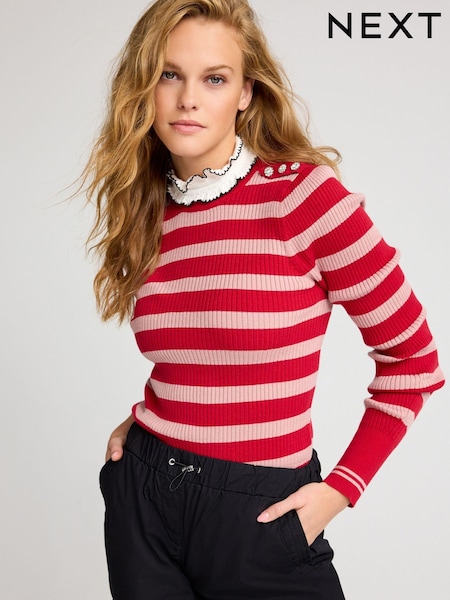 Red/Pink Pie Collar High Neck Stripe Jumper (167229) | €9